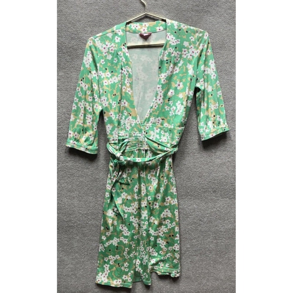 Lilly Pulitzer Ticker‎ Wrap Floral Print Wrap Tie Dress Womens XS Green Midi EUC